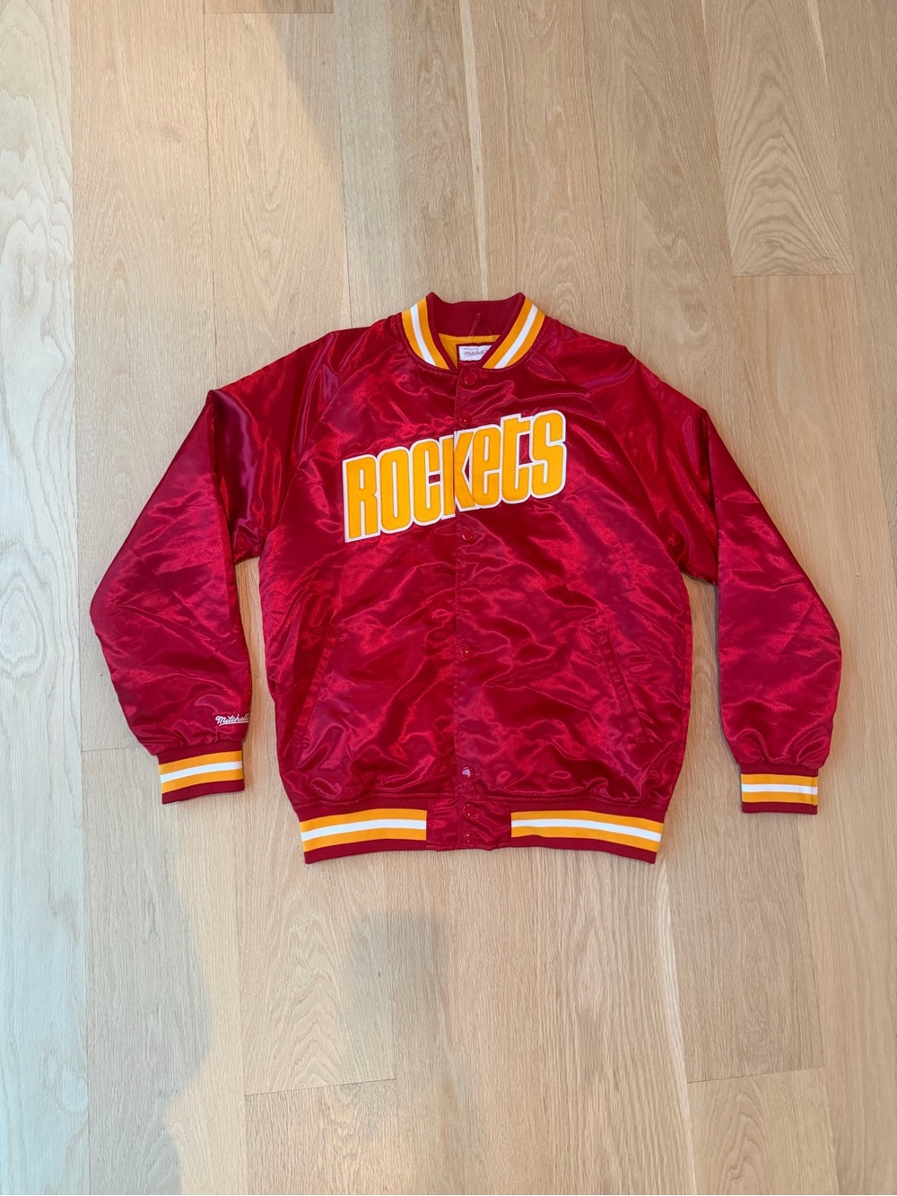 Houston Rockets Men’s Satin Bomber Jacket - Red & Gold Medium